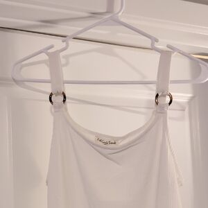 White Ribbed Tank Top with Ring Details